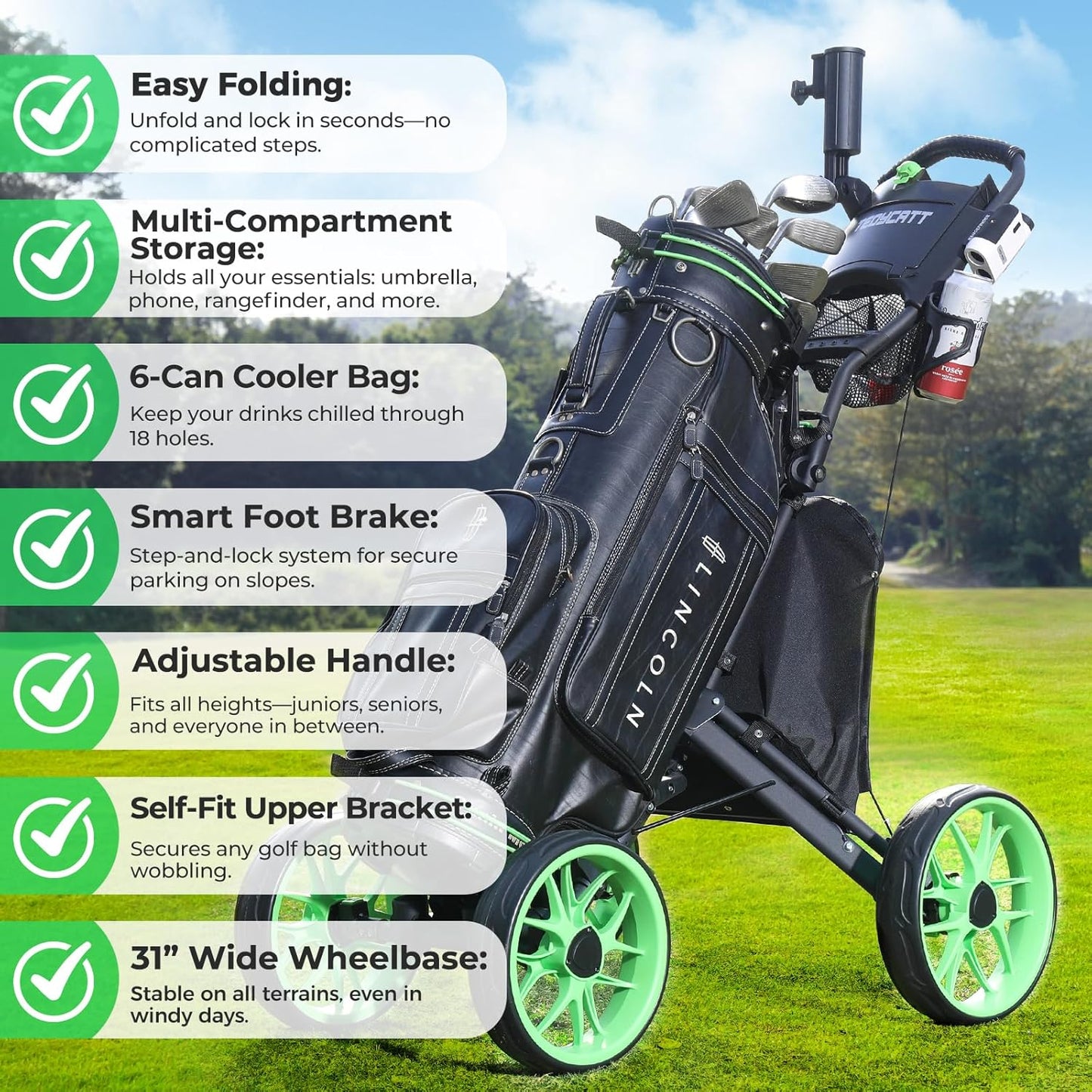 4 Wheel Golf Push Cart - Tedycatt