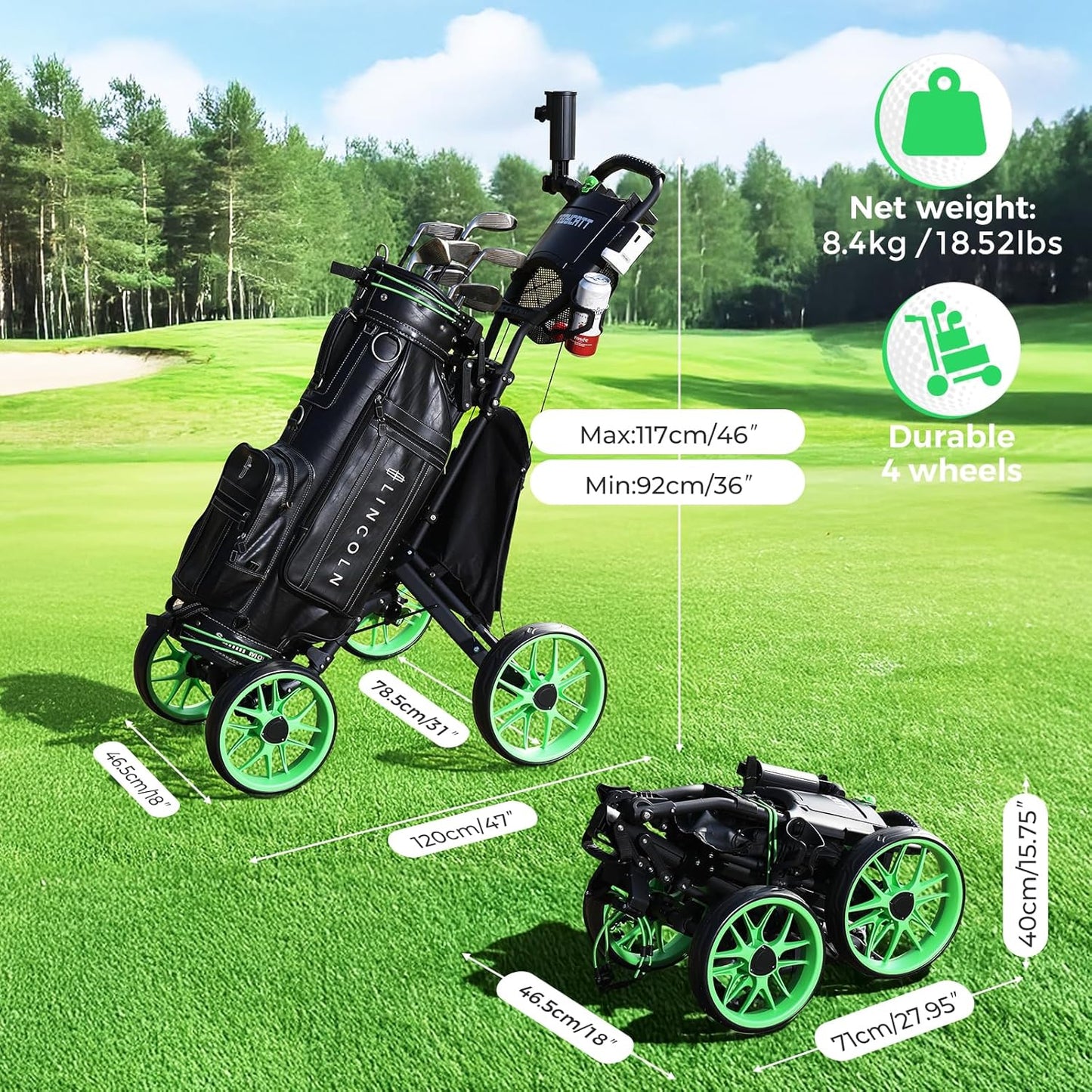 4 Wheel Golf Push Cart - Tedycatt