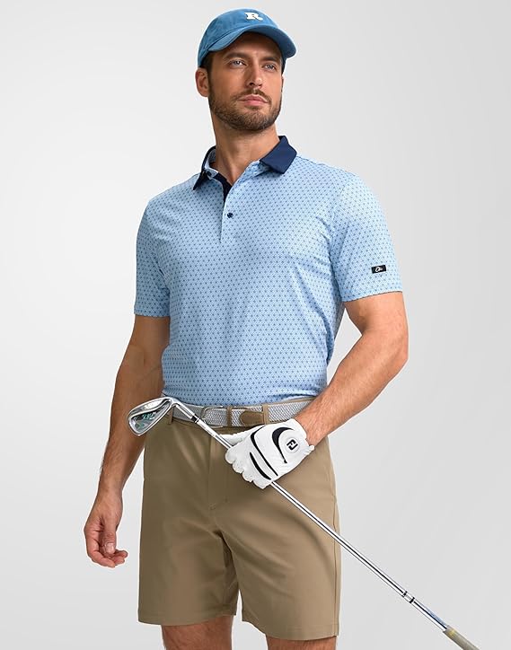 Men's Golf Polo - Short Sleeve, Performance Moisture Wicking - Blue Star