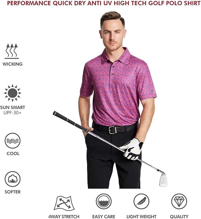 Rich Collection - Coral Paisley Golf Polo