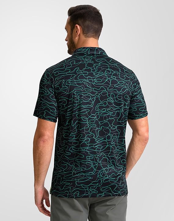Men's Golf Polo - Short Sleeve, Performance Moisture Wicking - Green Lines