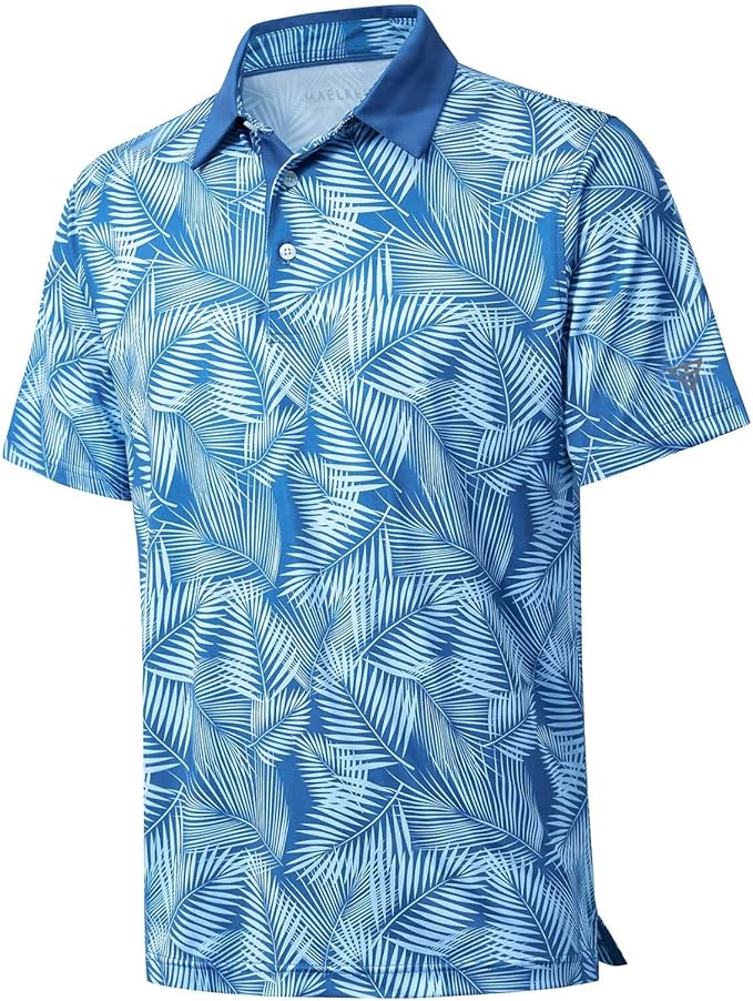 Rich Collection - Pale Blue Leaf Golf Polo