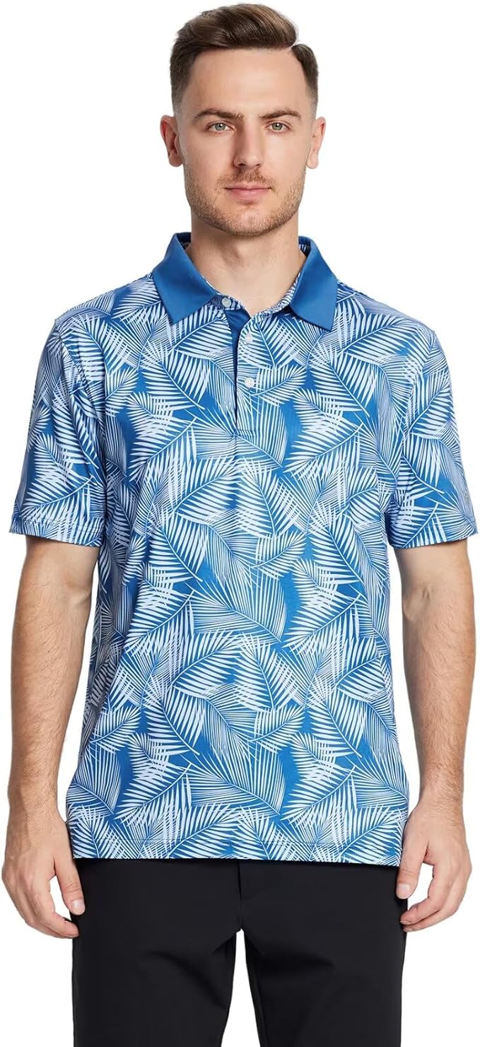 Rich Collection - Pale Blue Leaf Golf Polo