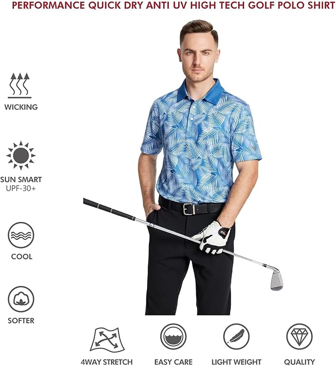 Rich Collection - Pale Blue Leaf Golf Polo