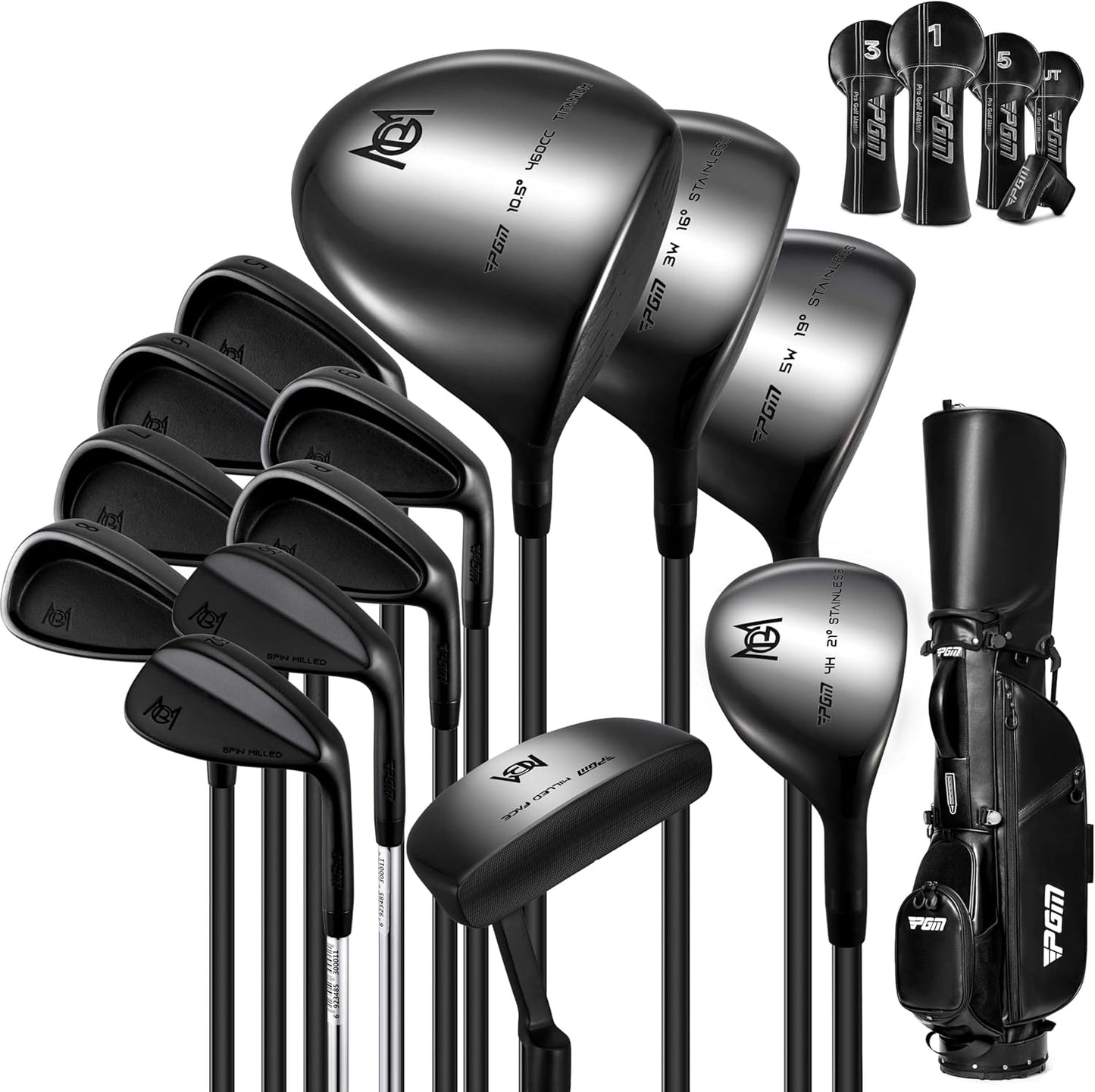 PGM 13 Piece Men's Complete Golf Club Set - Ultra-Thin Face Titanium Driver