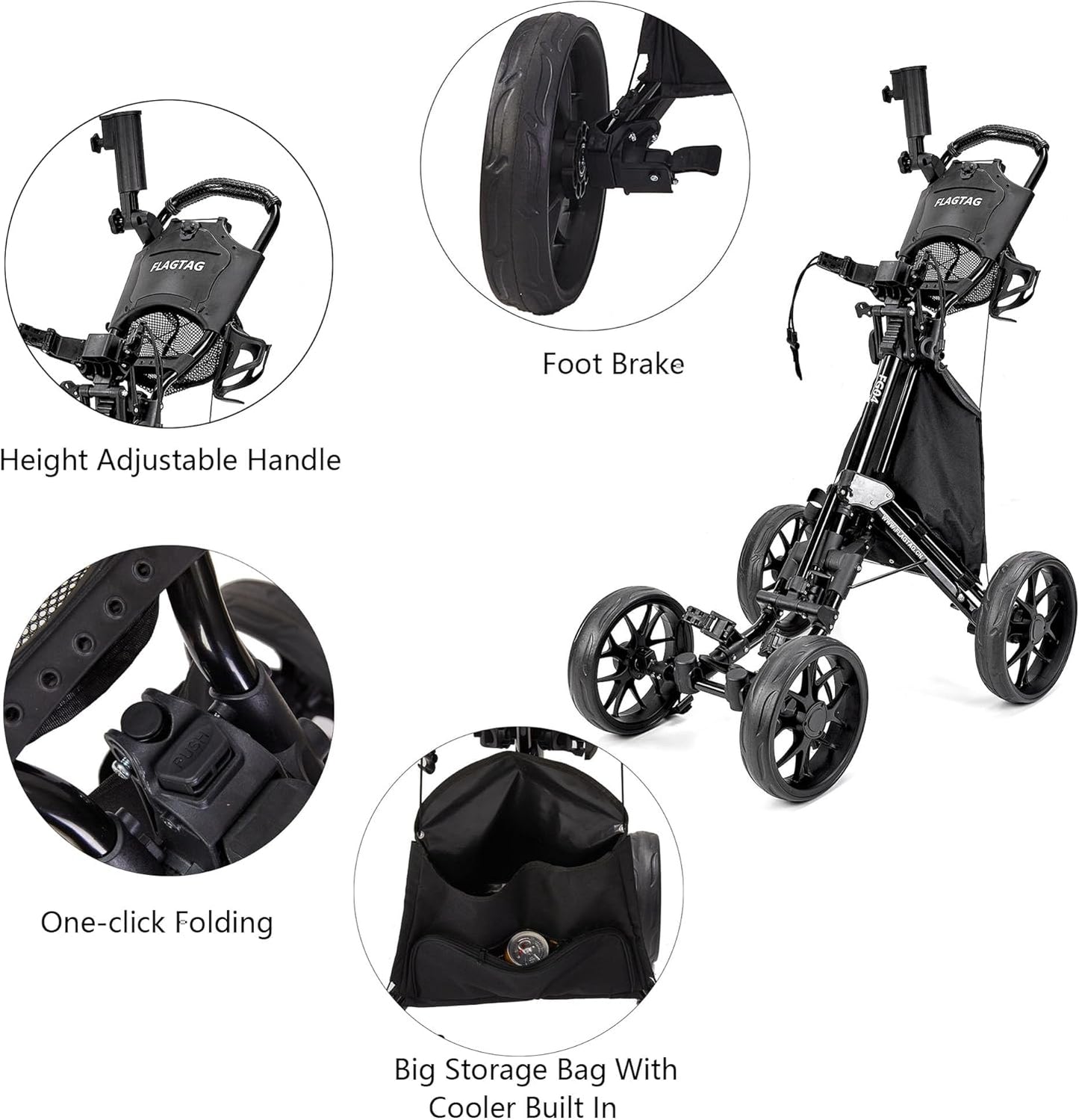Golf Push Cart 4-Wheels - FLAGTAG