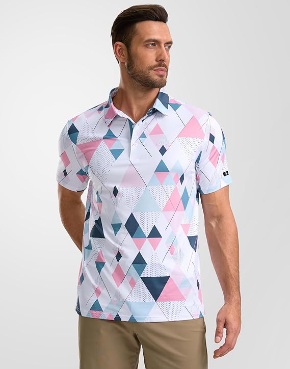 Men's Golf Polo - Short Sleeve, Performance Moisture Wicking - Abstract Pattern