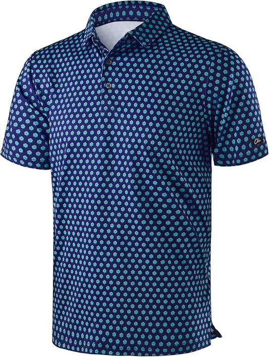 Men's Golf Polo - Short Sleeve, Performance Moisture Wicking - Blue Luck