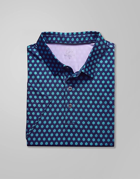 Men's Golf Polo - Short Sleeve, Performance Moisture Wicking - Blue Luck