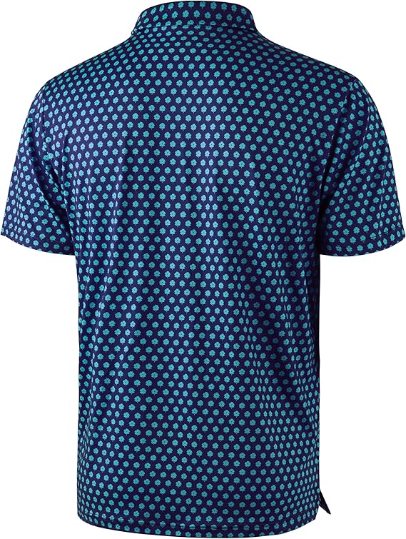 Men's Golf Polo - Short Sleeve, Performance Moisture Wicking - Blue Luck