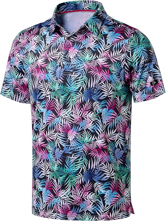 Men's Golf Polo - Short Sleeve, Performance Moisture Wicking - Colorful Palms