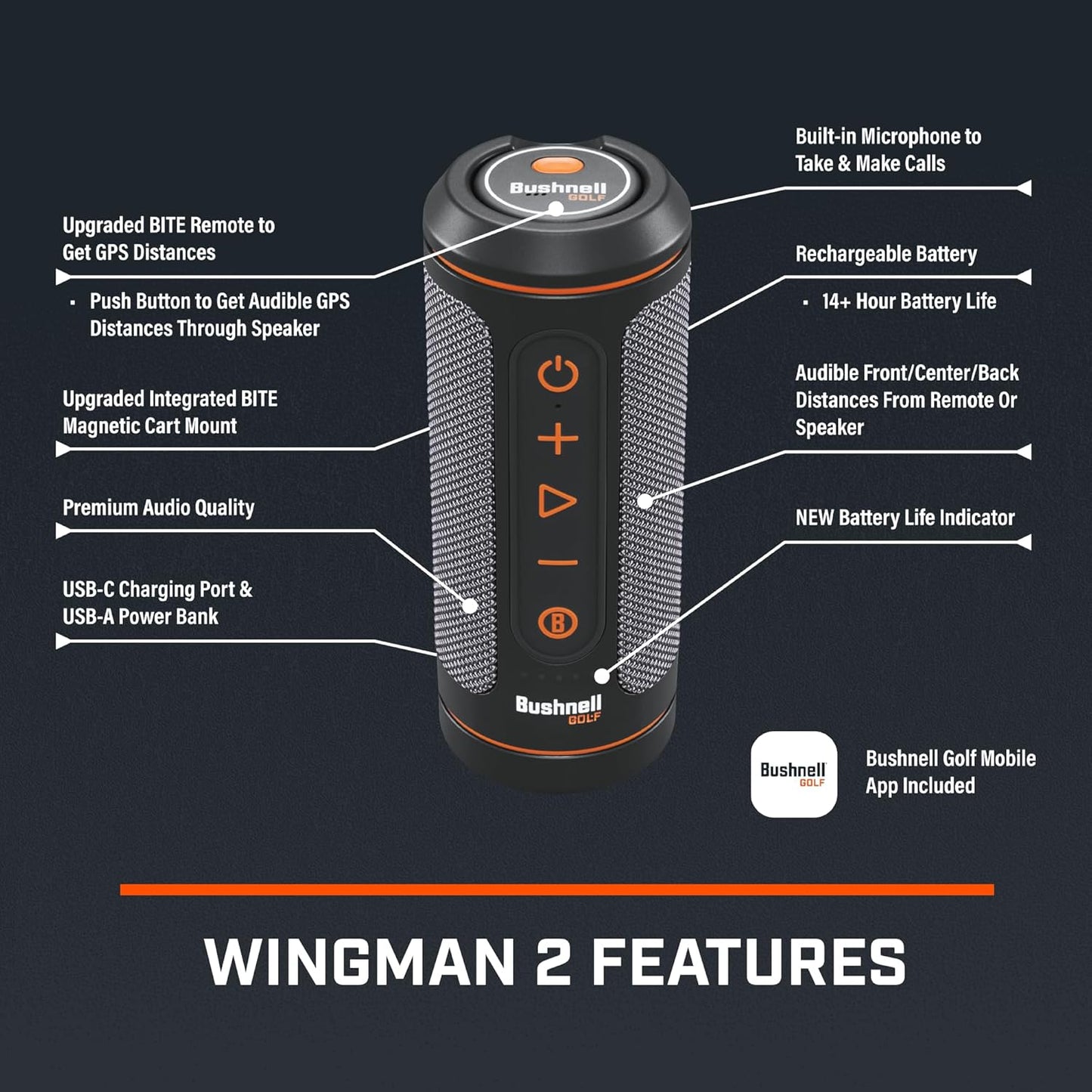 Bushnell Golf Wingman 2 Golf Speaker with Audible GPS Distances