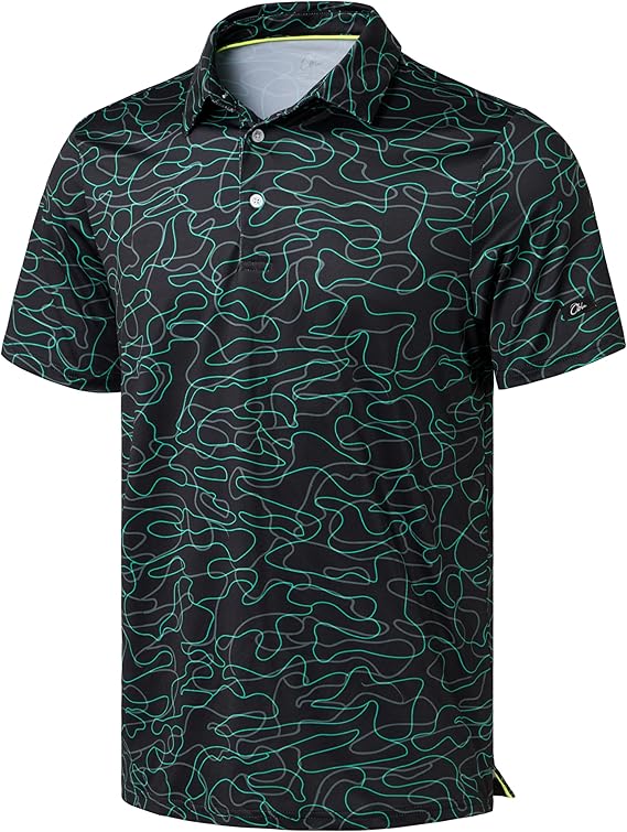 Men's Golf Polo - Short Sleeve, Performance Moisture Wicking - Green Lines