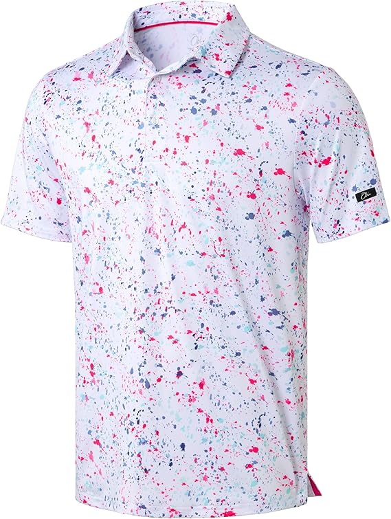 Men's Golf Polo - Short Sleeve, Performance Moisture Wicking - Splatter Pattern