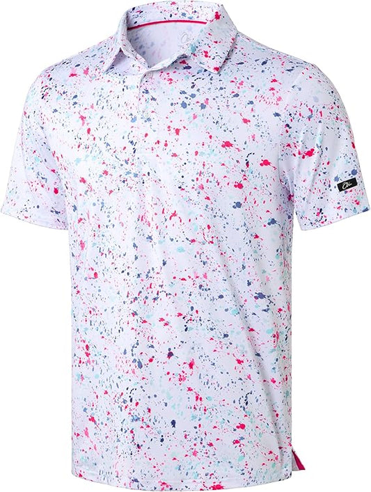 Men's Golf Polo - Short Sleeve, Performance Moisture Wicking - Splatter Pattern