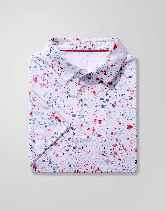 Men's Golf Polo - Short Sleeve, Performance Moisture Wicking - Splatter Pattern