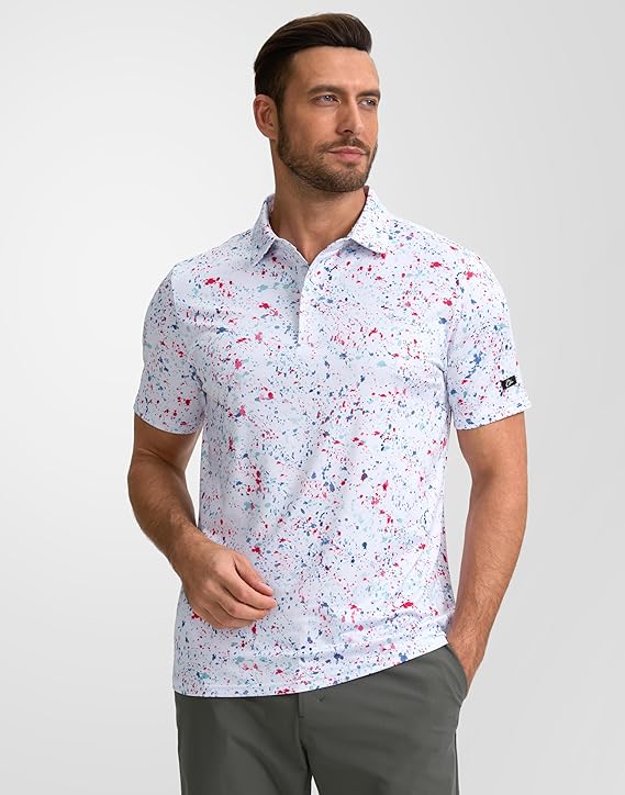Men's Golf Polo - Short Sleeve, Performance Moisture Wicking - Splatter Pattern