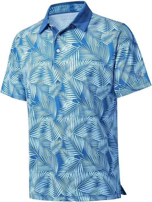 Rich Collection - Pale Blue Leaf Golf Polo