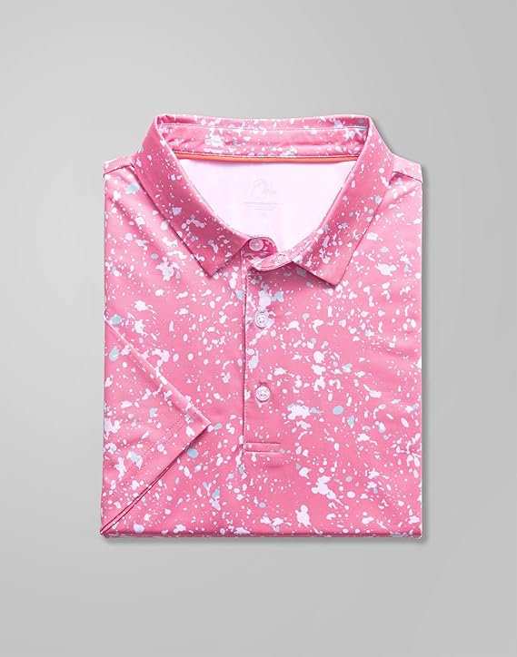 Men's Golf Polo - Short Sleeve, Performance Moisture Wicking - White on Pink