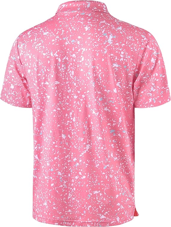 Men's Golf Polo - Short Sleeve, Performance Moisture Wicking - White on Pink