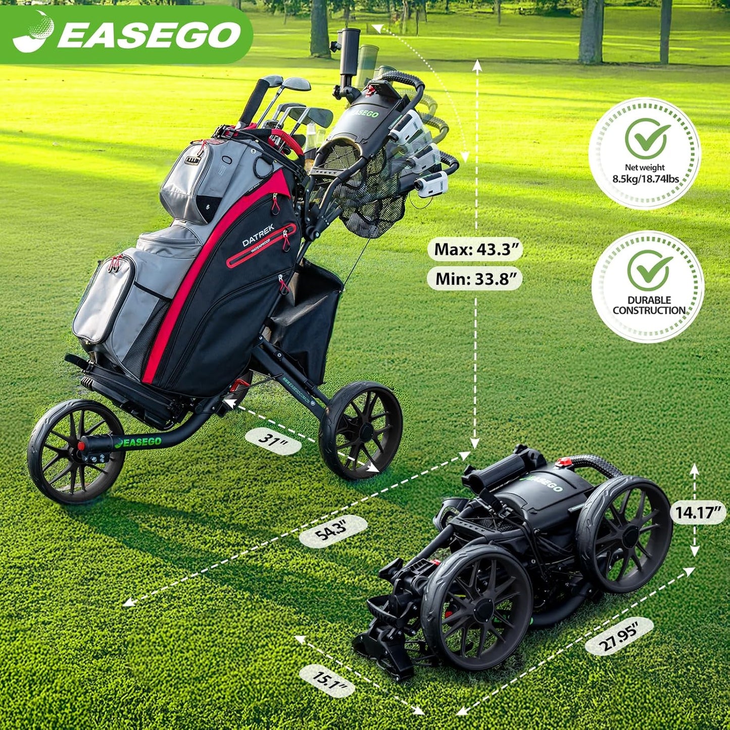 Golf Push Cart 3 Wheel - EASEGO