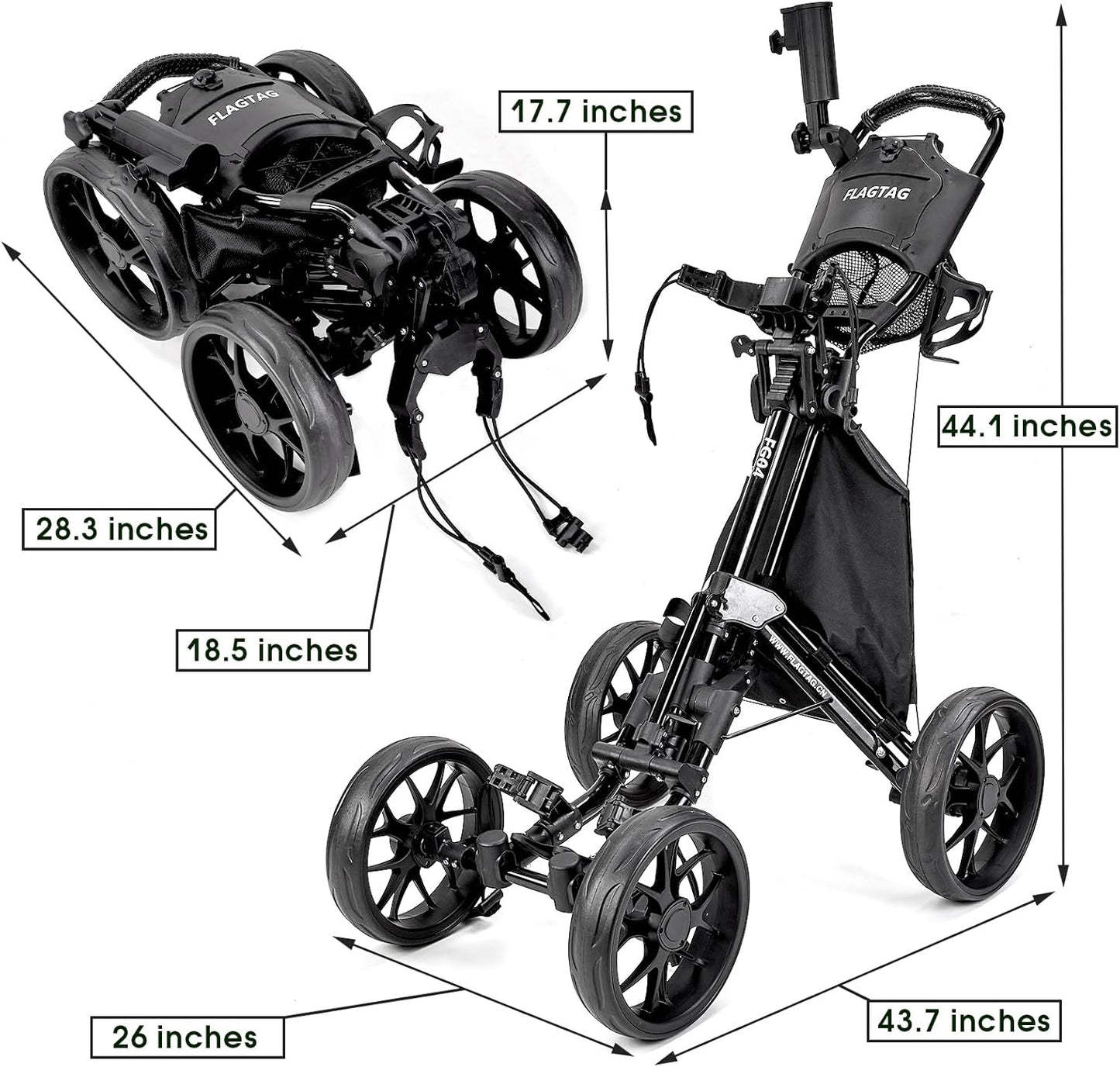 Golf Push Cart 4-Wheels - FLAGTAG