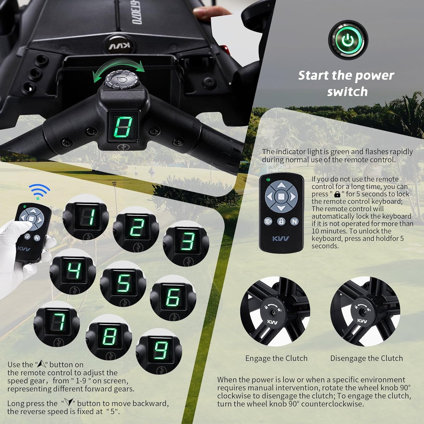 Electric Golf Push Cart with Remote Control - KVV