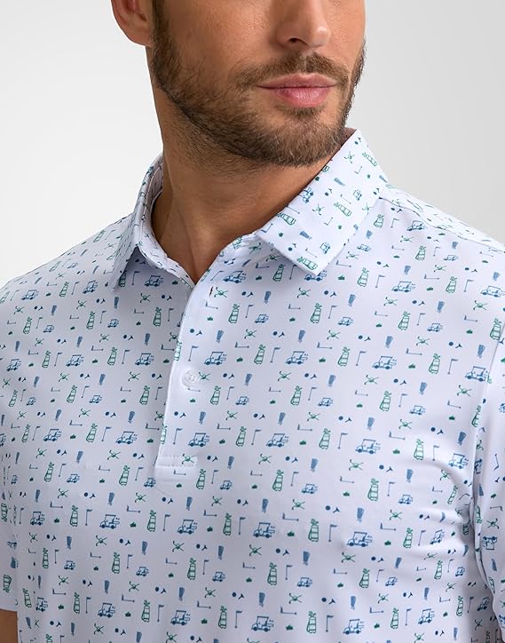 Men's Golf Polo - Short Sleeve, Performance Moisture Wicking - Golf Print