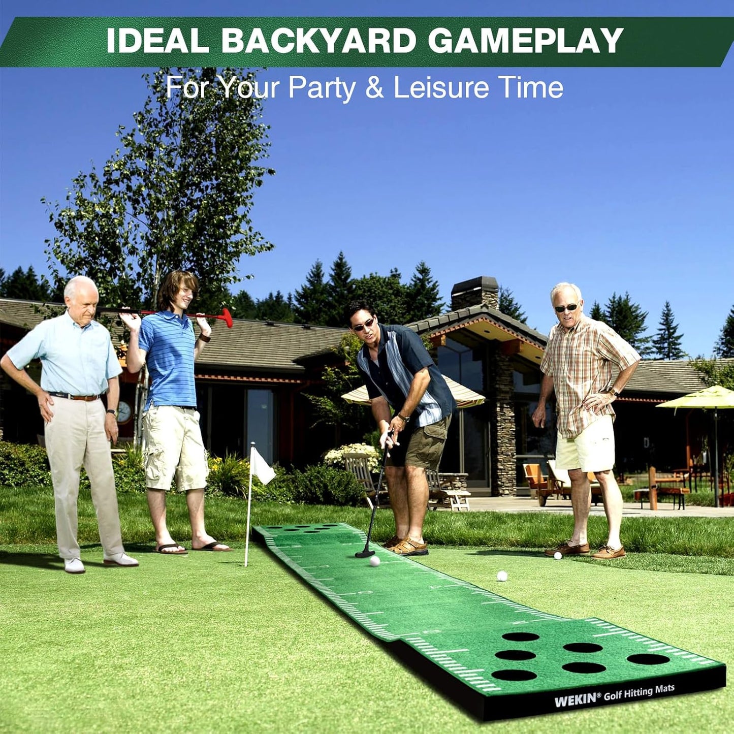Indoor Putting Green Mat with 2 Putters, 2 Balls,12 Hole Covers