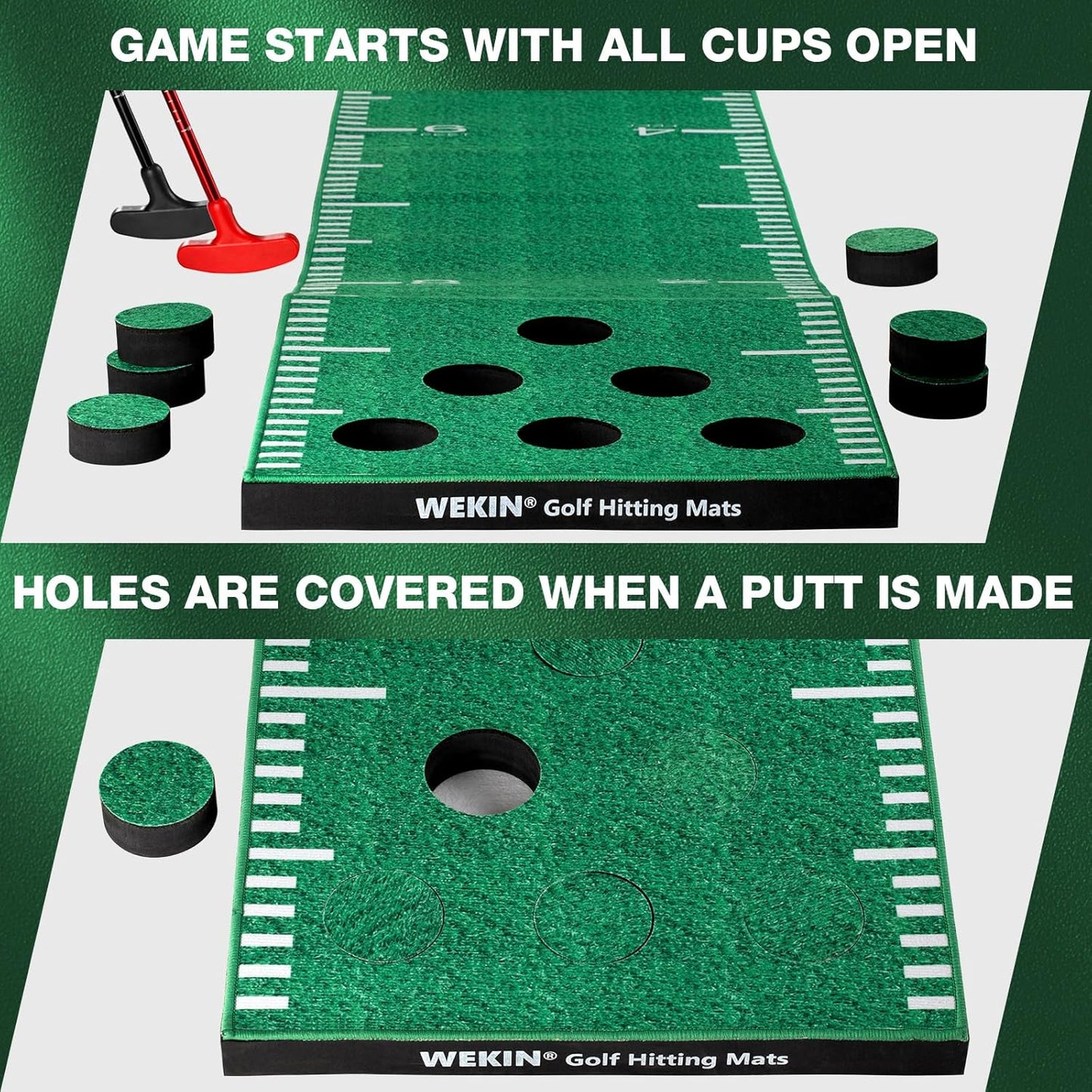 Indoor Putting Green Mat with 2 Putters, 2 Balls,12 Hole Covers
